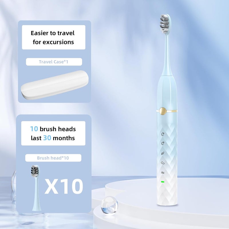 Seapeoa Electric Toothbrush Set, Equipped with 10 Brush Heads and Travel case, IPX8 Waterproof, 2-Minute Timer, 42000 high-Frequency Vibrations, 5 Modes, The First Choice for Gift Giving - Image 2